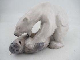 Royal Copenhagen very large model of a Polar Bear fighting a Seal No 1108 10ins x 14ins modeled by