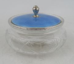 A silver and enamel topped dressing table bottle Condition Report: Good condition