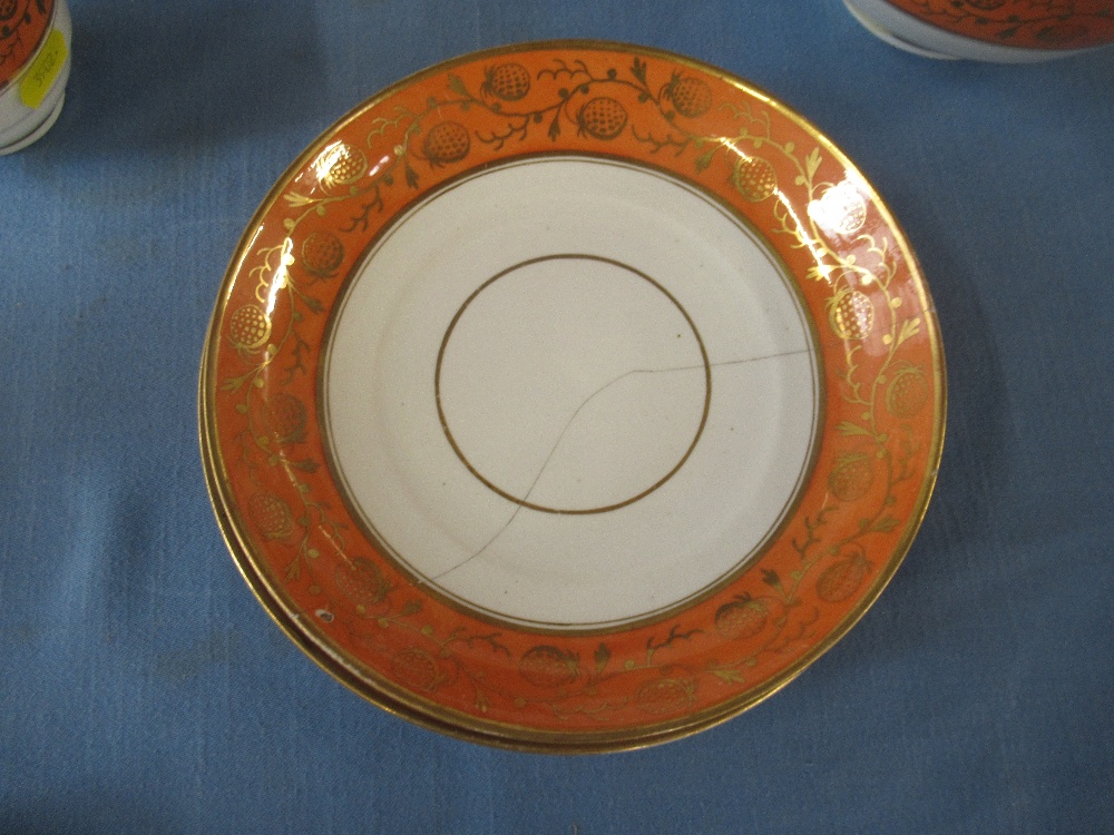 A Barr's Worcester part service decorated with amber bands with scrolls , gilt and pomegranate - Image 4 of 6
