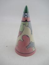 A reproduction Clarice Cliff conical sugar sifter