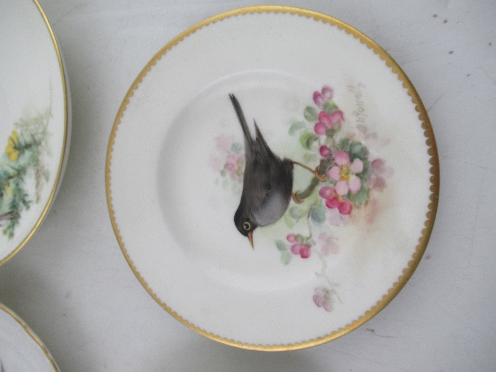 Two Royal Worcester miniature plates decorated with a Red Start, Black bird, Robin and a Linnet by - Image 2 of 5