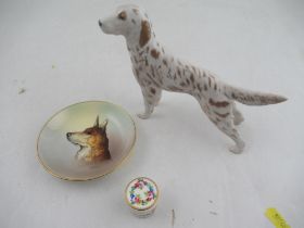 A Copenhagen model of a setter together with a Minton dish with an Alsatian by Holland together with
