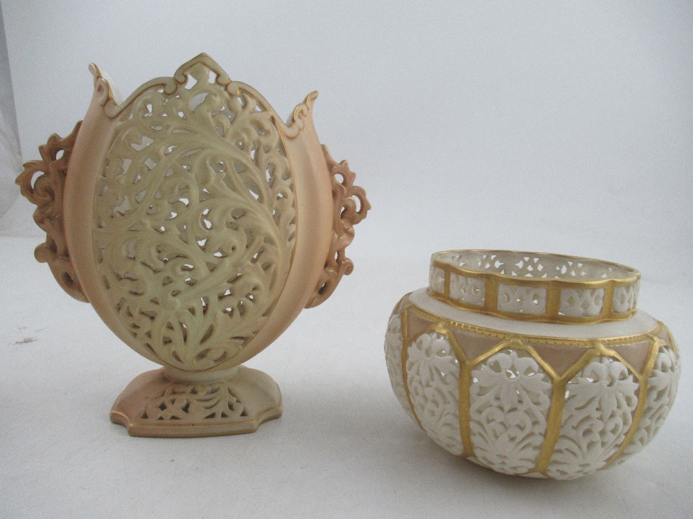 A Royal Worcester blush ivory vase, decorated with flowers, together with three other Worcester - Image 2 of 7