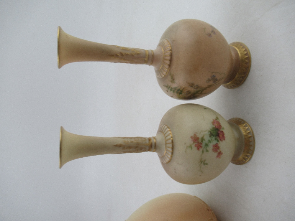 A pair of Royal Worcester blush ivory vases decorated with flowers together with a Royal Worcester - Image 3 of 7