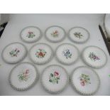 A set of ten Grainger & Co Worcester dessert plates, all decorated with different flowers, the