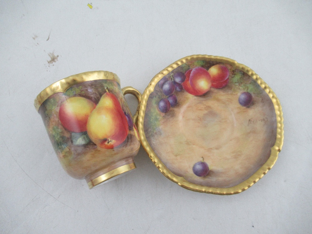 A Royal Worcester coffee cup and saucer decorated with fruit by Freeman  Condition Report: Good - Image 2 of 6