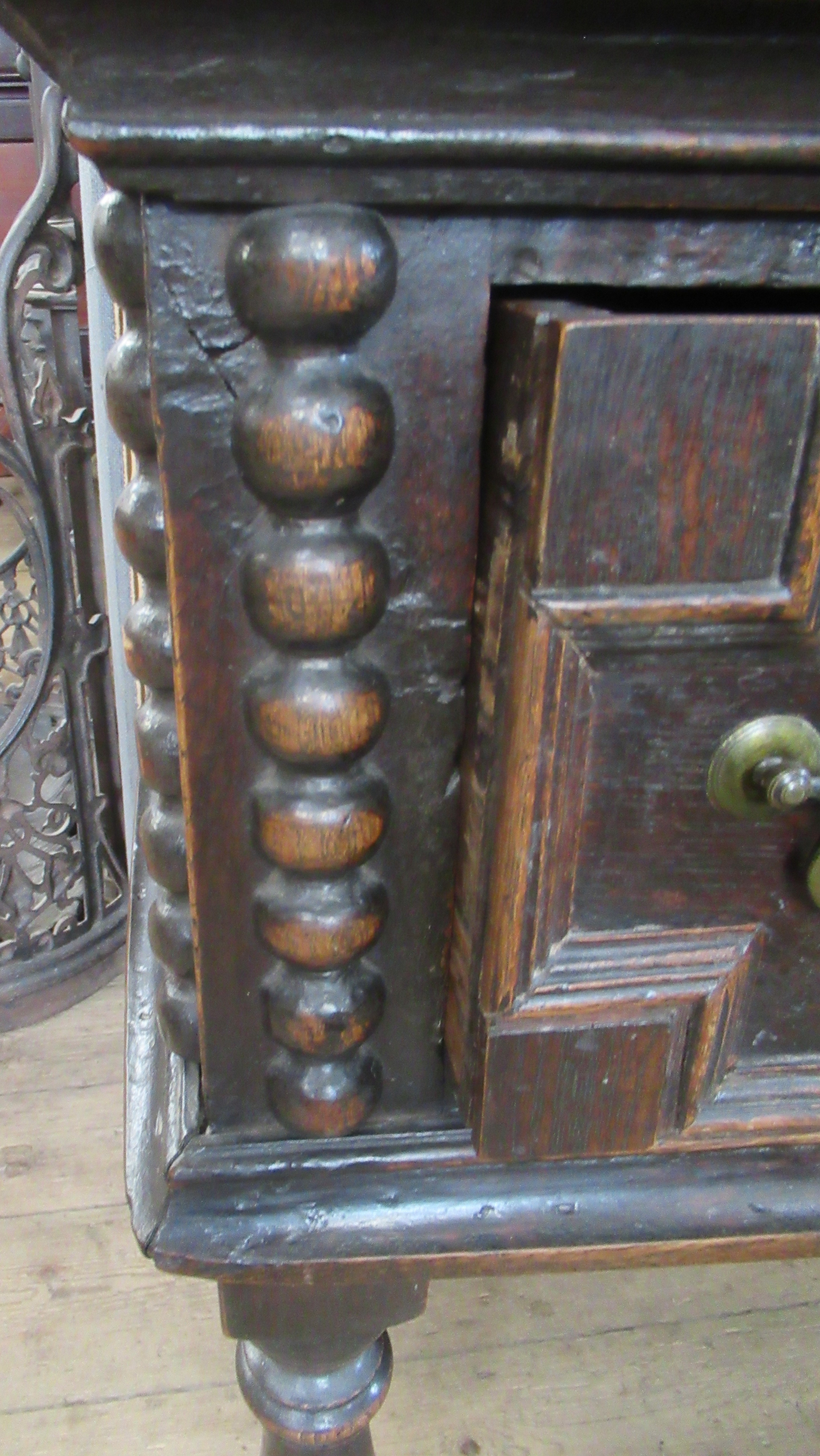 An Antique oak dresser, with boarded plate rack over, the base having moulded drawer fronts, width - Image 4 of 8