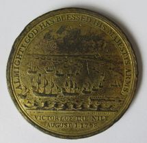 A Victory of the Battle of the Nile medal 1798, gilt bronze medal, engraved to rim TRJ Bute of RF