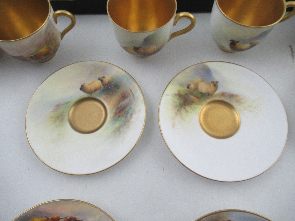 A cased set of 6 Royal Worcester cups and saucers , two decorated with sheep by Barker, 2 - Image 7 of 10