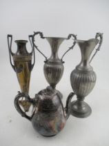 A collection of metalware, to include a ewer, jug, vase and tea pot