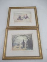 Two Prints of Children on a beach one after Goethem 5.5ins x 7ins