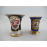Two Chamberlains spill Vases both with blue grounds the one reserving a panel of flowers the other a