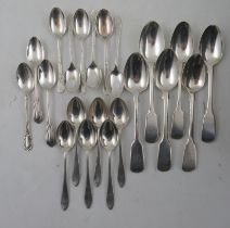 Two sets of six silver coffee spoons, together with three other silver coffee spoons and six