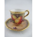 A Royal Worcester coffee cup and saucer decorated with fruit by Freeman  Condition Report: Good