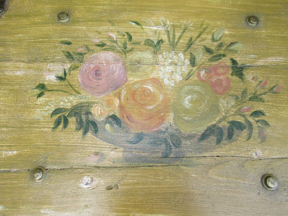 A pine painted box, decorated with flowers, width 27ins - Image 2 of 4