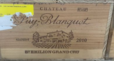 A case of 12 bottles of Puy- Blanquet  wine 2010