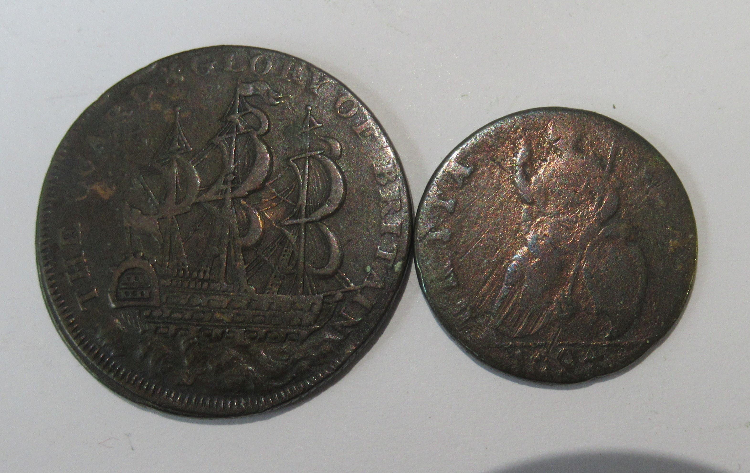 A conder token, circa 1790, The Guard & Glory of Britain, together with a William and Mary