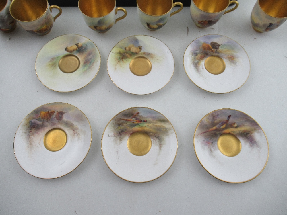 A cased set of 6 Royal Worcester cups and saucers , two decorated with sheep by Barker, 2 - Image 6 of 10
