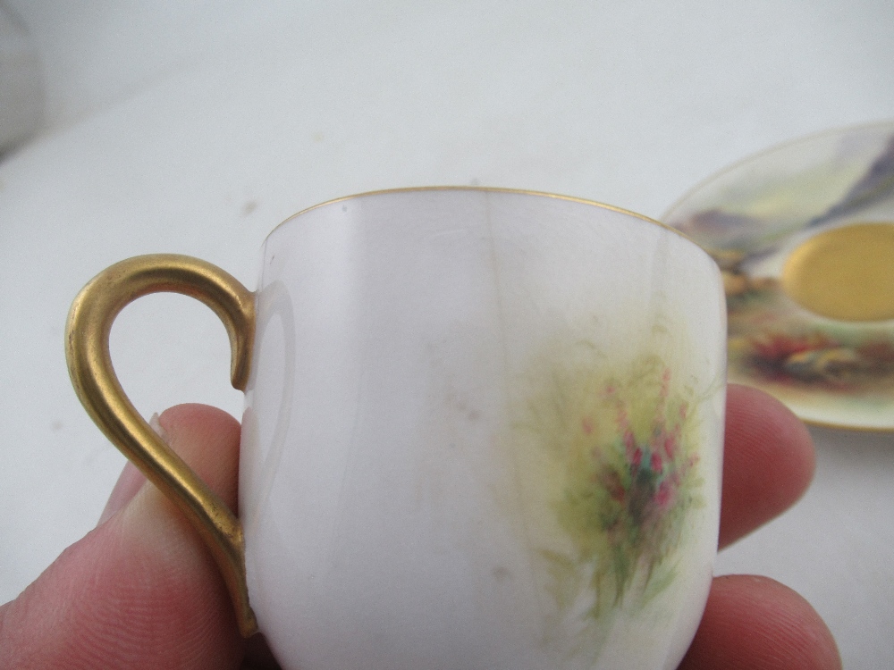 A Royal Worcester coffee cup and saucer decorated with cattle by H Stinton together with a coffee - Image 3 of 9