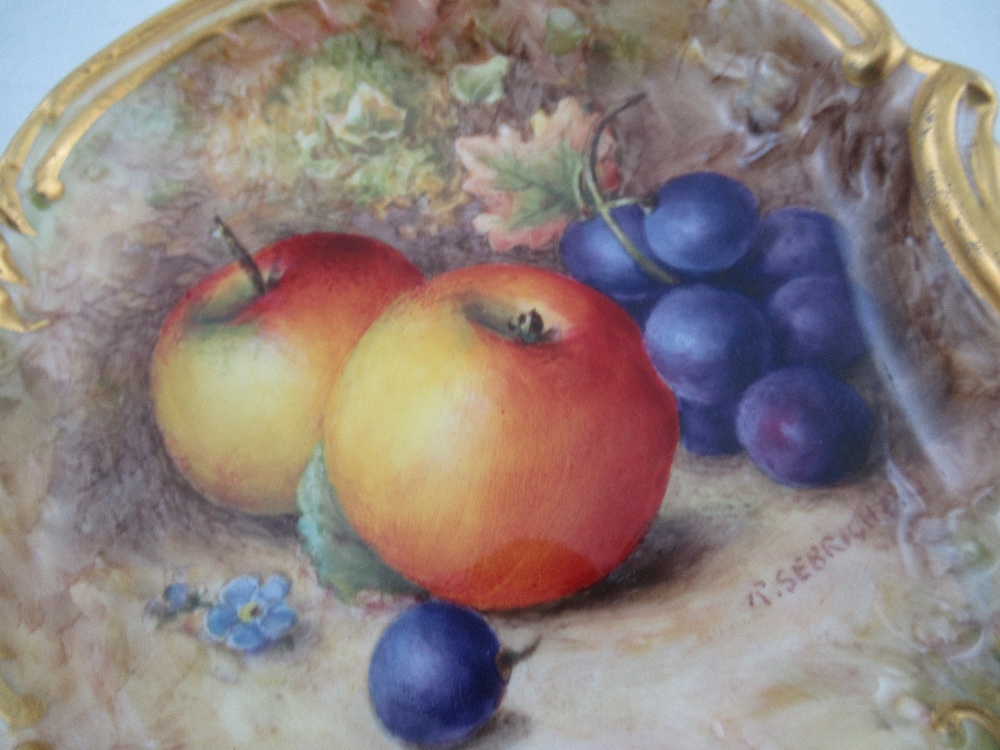 A shaped Royal Worcester dish decorated with apples and grapes by Richard Sebright  4.75ins - Image 2 of 4