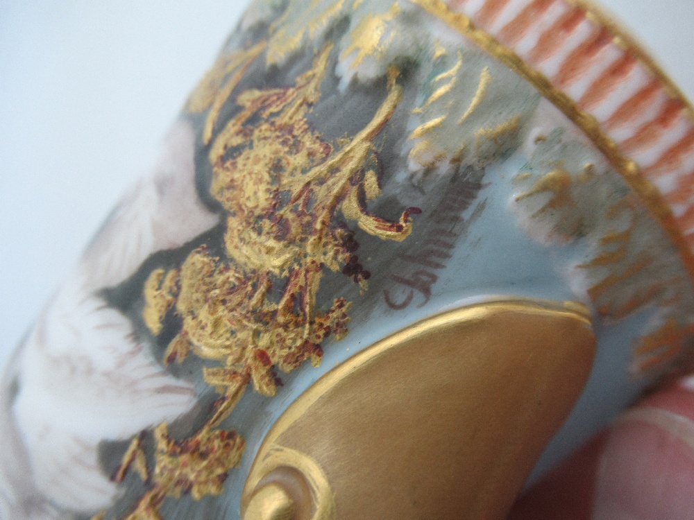 A pair of left and Right Royal Worcester jugs each decorated with four swans on a powder blue ground - Image 4 of 8