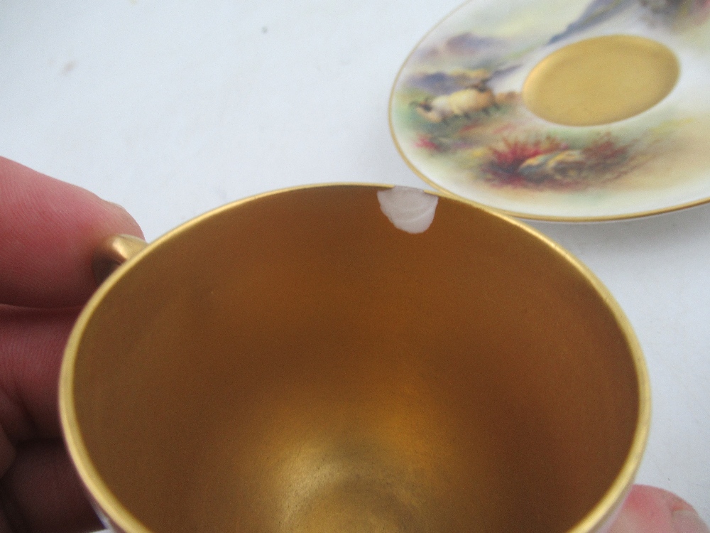 A Royal Worcester coffee cup and saucer decorated with cattle by H Stinton together with a coffee - Image 5 of 9