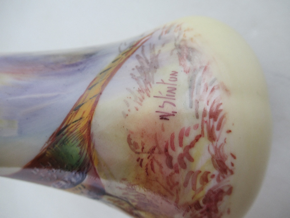 A pair of Locke & Co Worcester blush ivory vases, decorated with pheasants by W Stinton, height 5. - Image 5 of 6