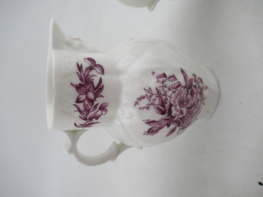 A set of three graduated Royal Worcester jugs decorated with purple flowers to a white ground - Image 4 of 7