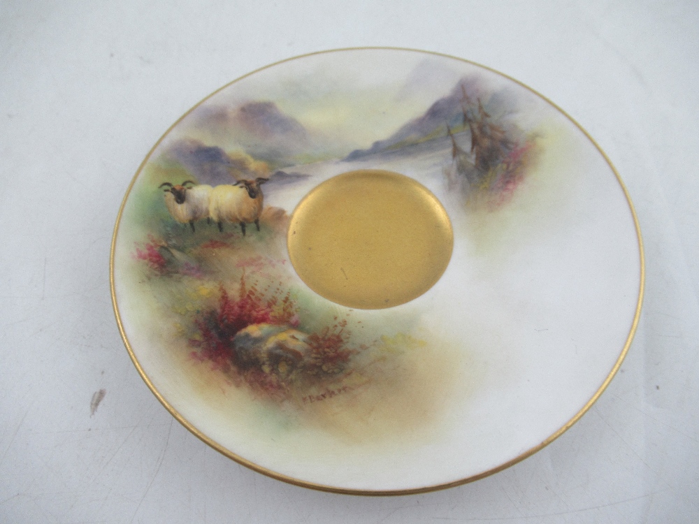 A Royal Worcester coffee cup and saucer decorated with cattle by H Stinton together with a coffee - Image 6 of 9