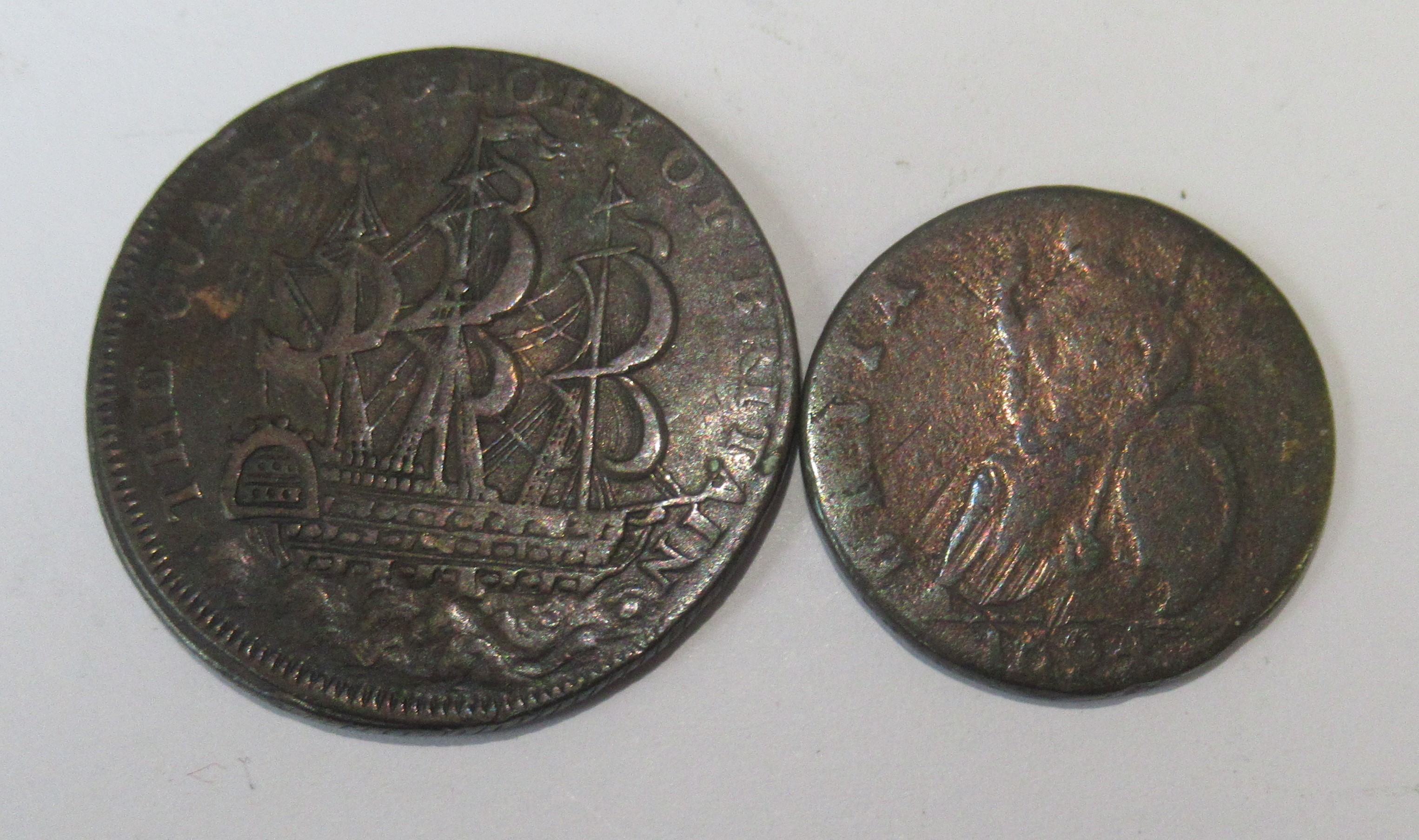 A conder token, circa 1790, The Guard & Glory of Britain, together with a William and Mary - Image 2 of 3
