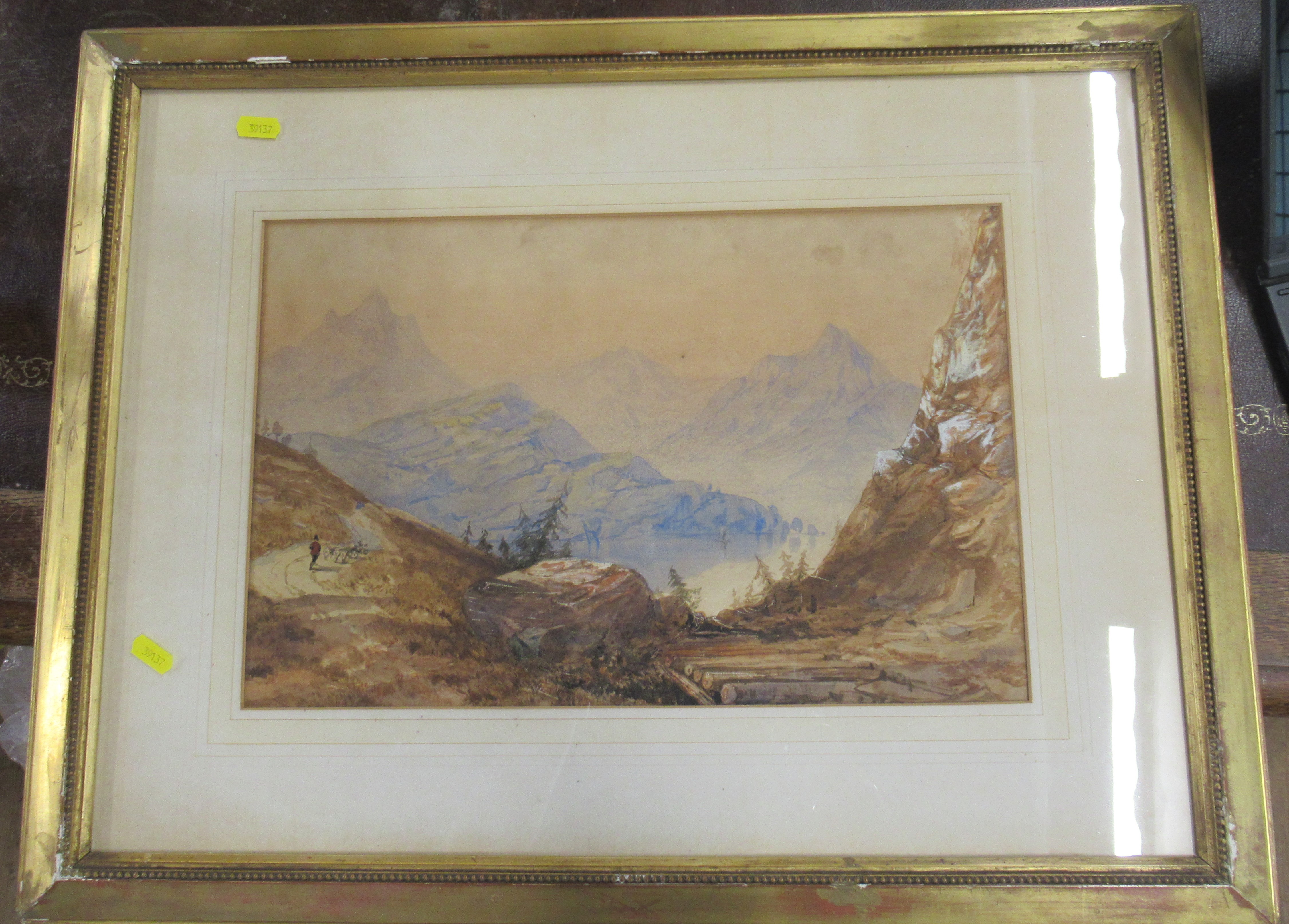 A 19th century watercolour, Alpine scene, 10.5ins x 16ins