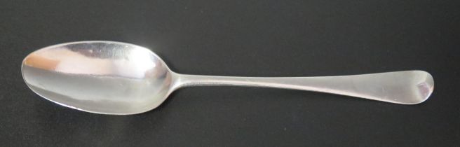A George III silver Hanoverian pattern table spoon, maker mark worn, London, 1762, initialled, 19.