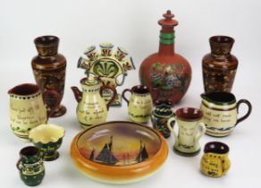 A collection of Torquay pottery wares, includes Chinoiserie decorated vase and cover (neck