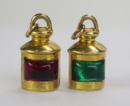 A Pair of 9ct Gold Port and Starboard Ship's Charms, hallmarked, 2.52g