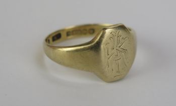 A 9ct Gold Signet Ring with faint monogram, Birmingham 1946, size R.5, 4.49g