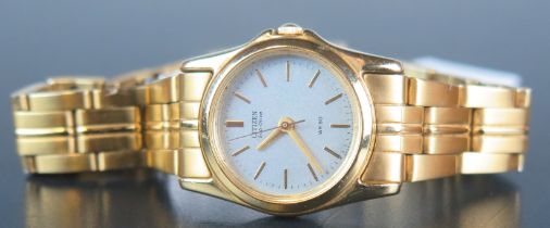 A Citizen Ladies Gold Plated Quartz Wristwatch, 27mm dial. Running, new battery fitted 15.09.23