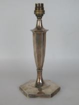 A George V silver table lamp, Hawksworth, Eyre & Co Ltd, Sheffield, 1928, of hexagonal tapering form