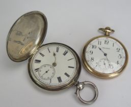 A Victorian Silver Full Hunter Pocket Watch with engine turned decoration, 48.8mm case with unsigned