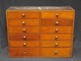 A 19th century collectors mahogany chest containing twelve short drawers, W 80cm, h61cm, D 29cm.