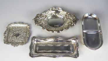 A mixed collection of silver wares, various makers and dates, includes two-division pin tray, square