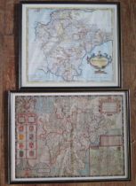 After John Speede, a hand coloured map of Devonshire with family crests and vignette map of the city