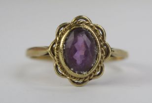 A 9ct Gold and Amethyst Dress Ring, size L.5, Birmingham hallmarks, 1.74g