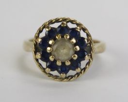 A 9ct Gold and Blue and White Spinel Cluster Ring, 14.1mm diameter head, Birmingham hallmarks,