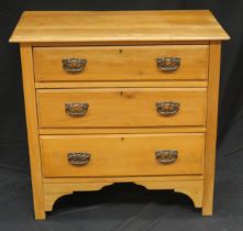 A Victorian sating walnut chest containing three long graduated drawers, on block feet, 84cm wide,