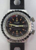 A SICURA Computer Wristwatch, 43.6mm outer bezel with 23 jewel mechanical wind movement. Running