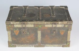 Huntley & Palmer, an Edwardian biscuit tin in the form of a travelling trunk, with lithographed