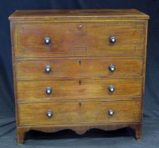 A late Georgian mahogany, boxwood and ebony strung secretaire chest, the rectangular crossbanded top