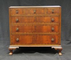 A reproduction mahogany chest, the rectangular top with a moulded edge above an arrangement of three