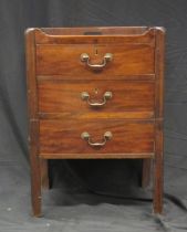 A Georgian mahogany converted commode, with tray top and three short drawers, raised on chamfered