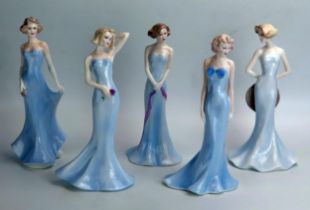A group of five large Coalport Silhouettes series figurines, includes, "Philipa", "Gillian", "